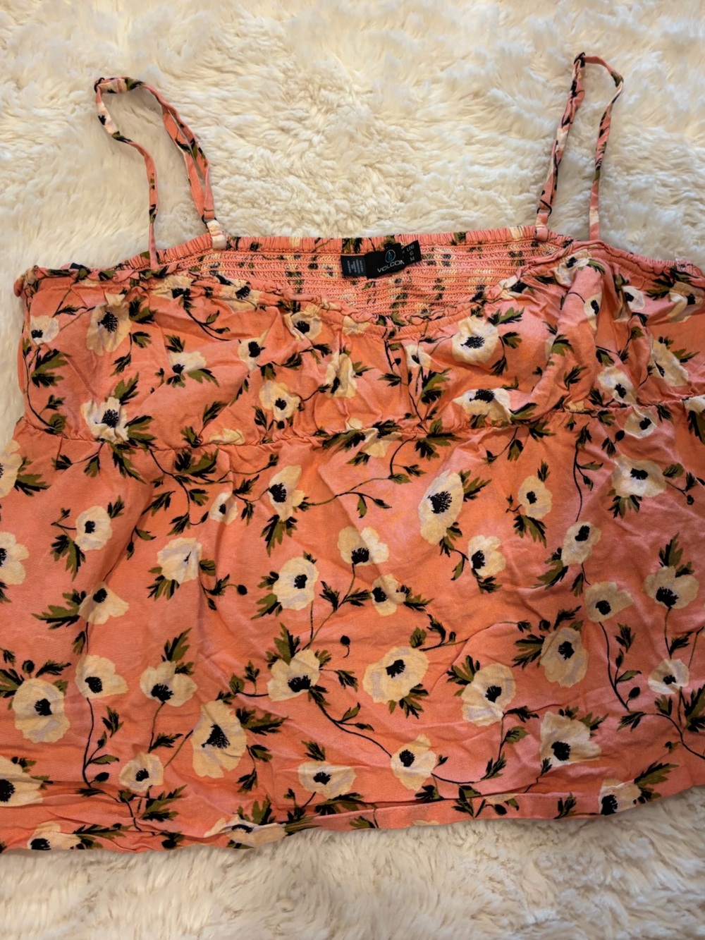 Volcom Pink Floral Top with Spaghetti Straps-babydoll style